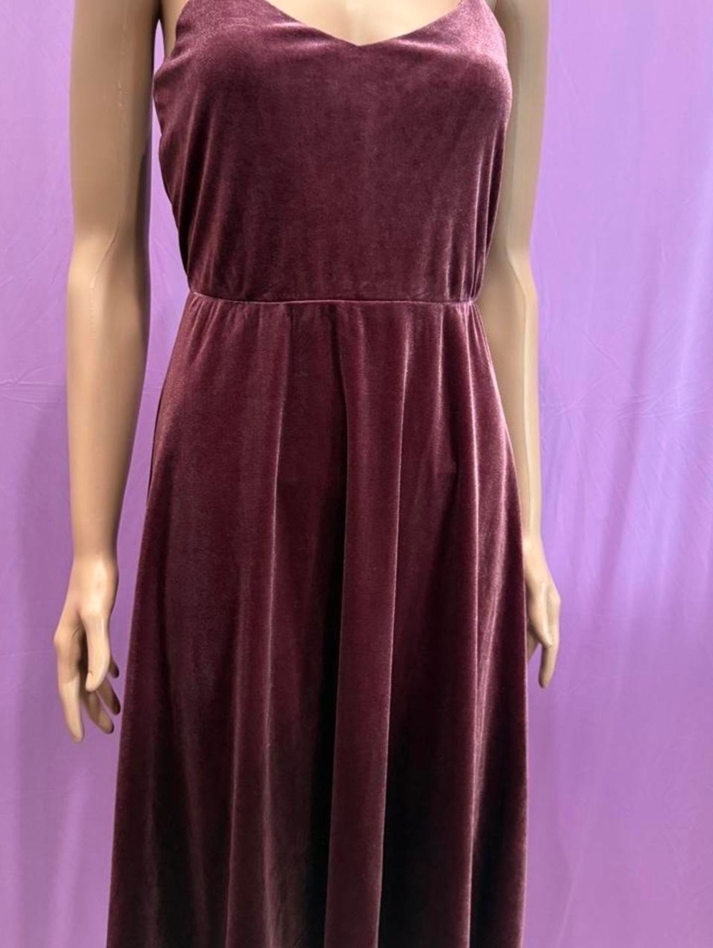 June & Hudson Velvet Spaghetti Strap Midi Dress Burgundy Wine Red M